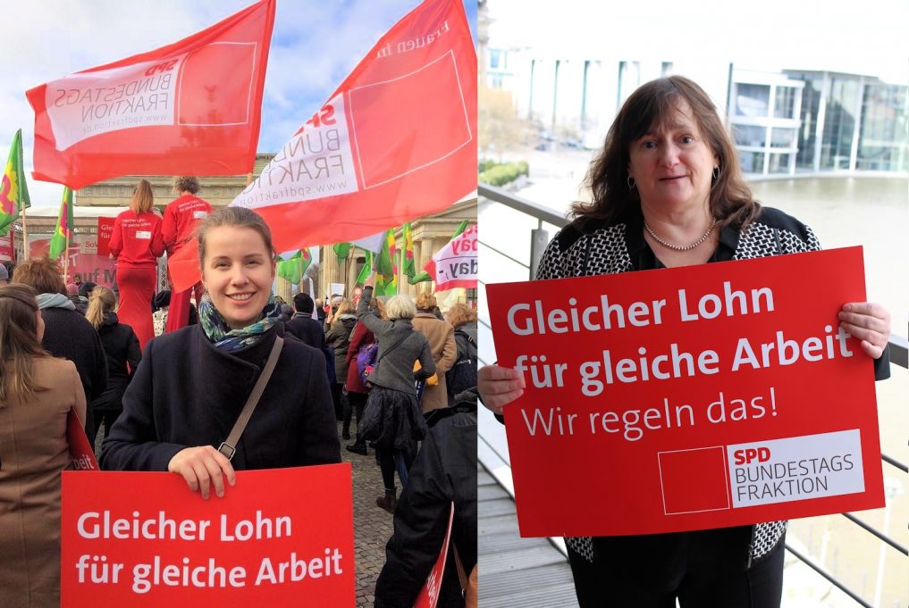 Antonia Zschacke (links) und MdB Marianne Schieder fordern „Gleichen Lohn für Gleiche Arbeit“